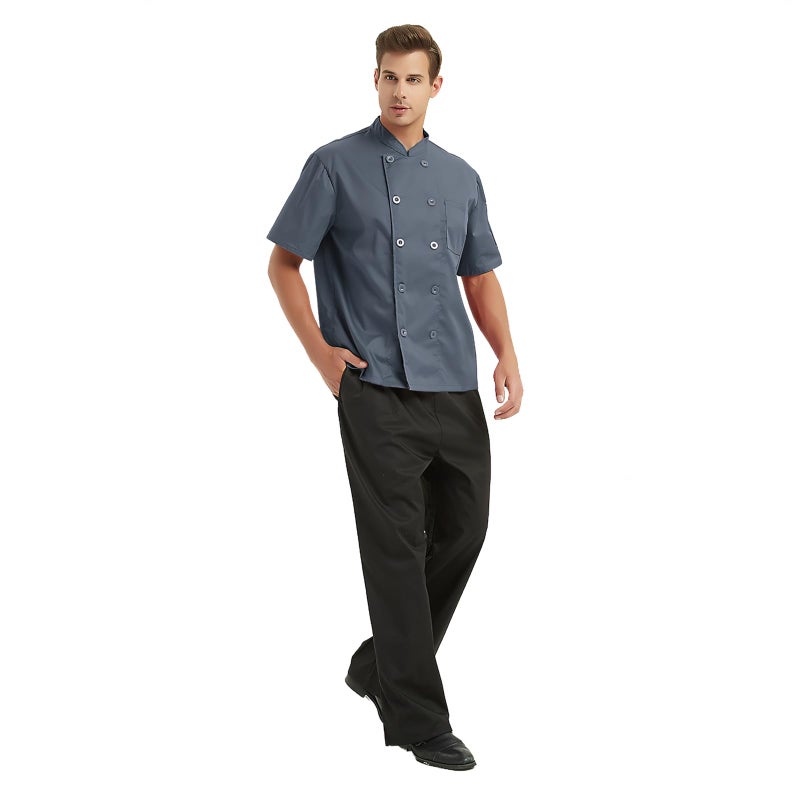 TopTie Unisex Short Sleeve Chef Coat Jacket, Dark Gray - Image 5