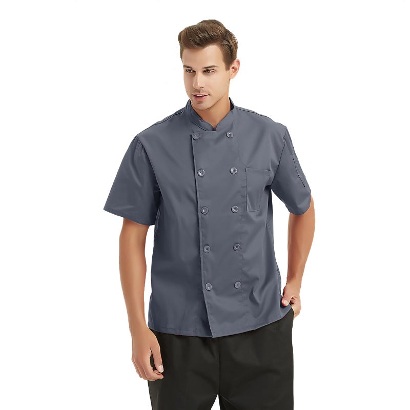 TopTie Unisex Short Sleeve Chef Coat Jacket, Dark Gray - Image 3
