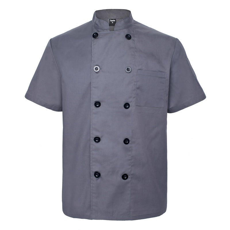 TopTie Unisex Short Sleeve Chef Coat Jacket, Dark Gray - Image 1