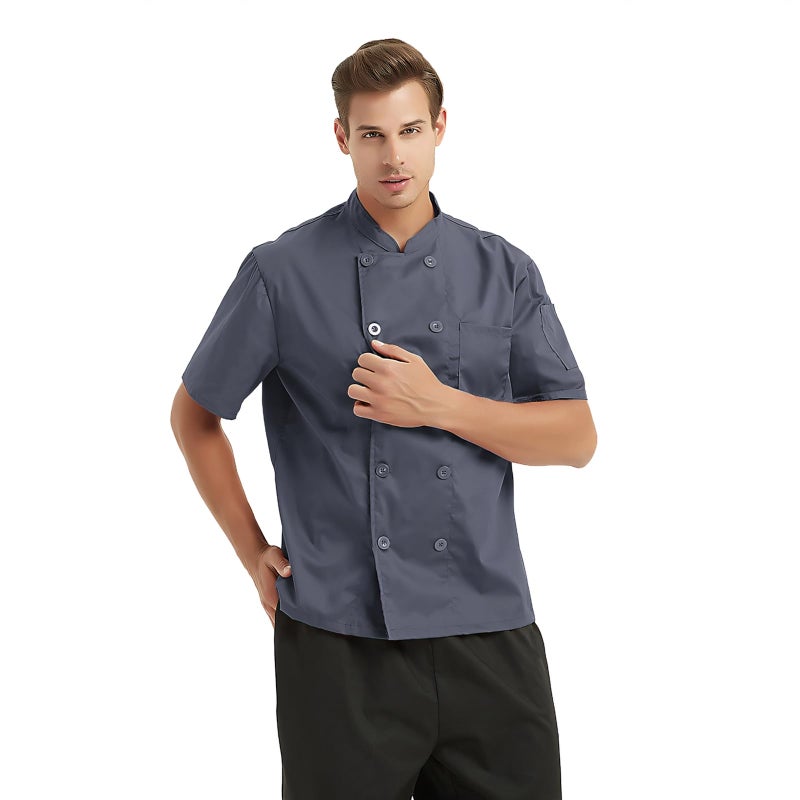 TopTie Unisex Short Sleeve Chef Coat Jacket, Dark Gray - Image 4