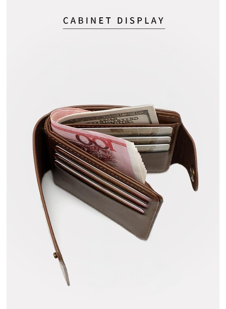 MENBENSE Men’s Bifold Wallet – PU Leather Short Wallet with Snap Button, 8 Card Slots, Cash Compartment, Zipper Coin Pocket, Photo Slot & SIM Card Holder - Image 3