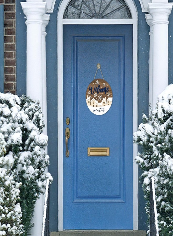 Bolisom لافتة ترحيبية بقرية بوليسوم الشتوية، زينة خشبية على شكل ندفة ثلجية للمنزل، ديكور خارجي للشرفة، إكليل خشبي ريفي لعيد الميلاد، زينة جدارية داخلية - Image 4
