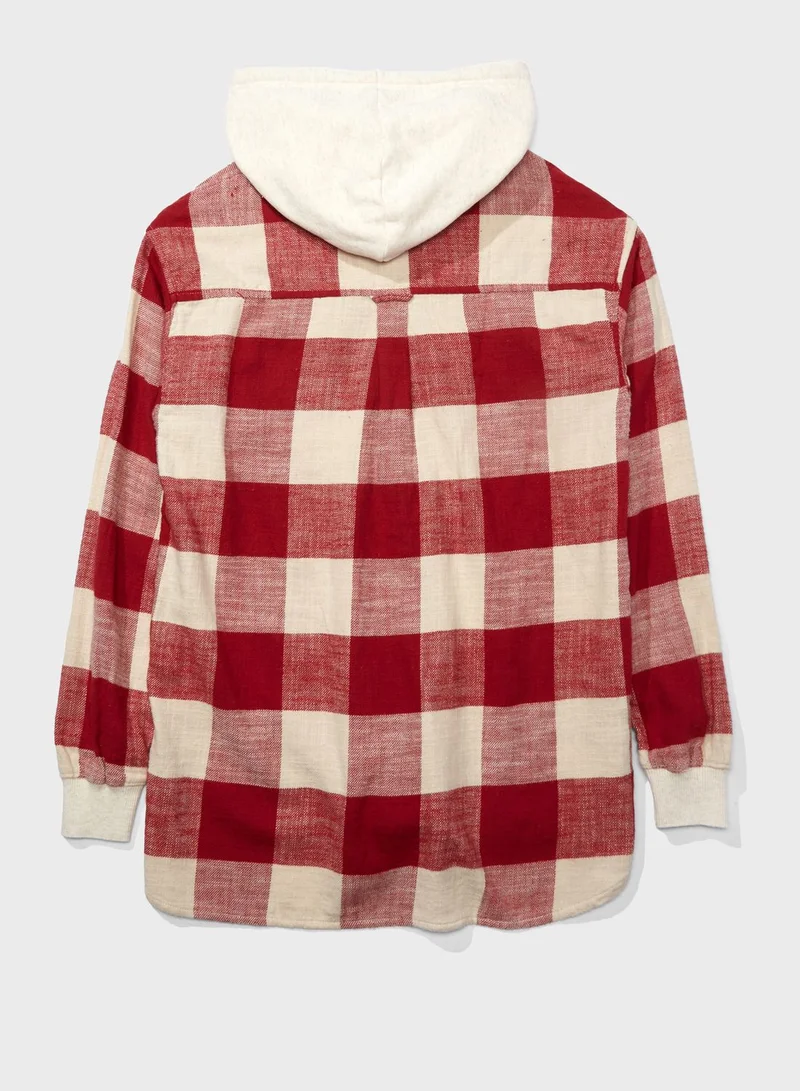 American Eagle Hooded Checked Shirt