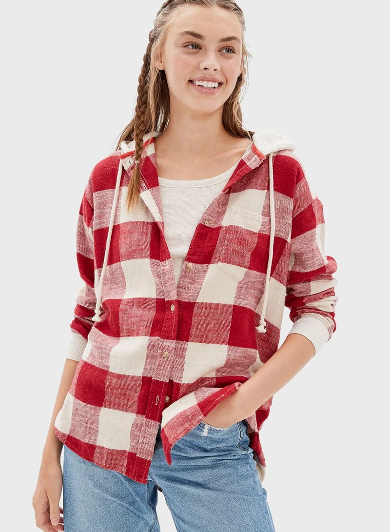 American Eagle Hooded Checked Shirt