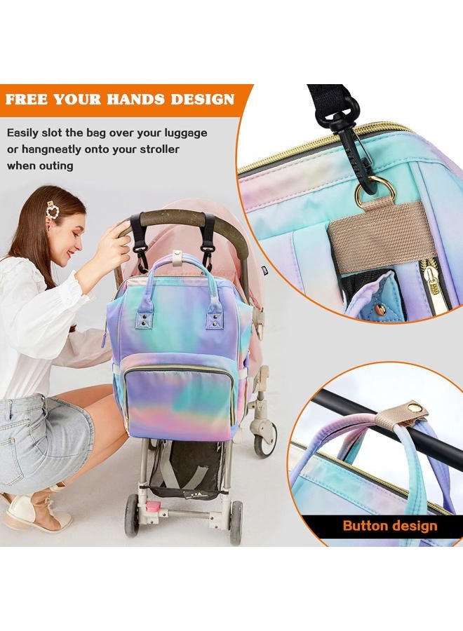 LIMHOO 3 in 1 Diaper Bag Backpack, Multifunction Baby Bags with Changing Pad & Stroller Straps, Nappy Bag for Mom, Rainbow, Travel Backpacks - Image 5