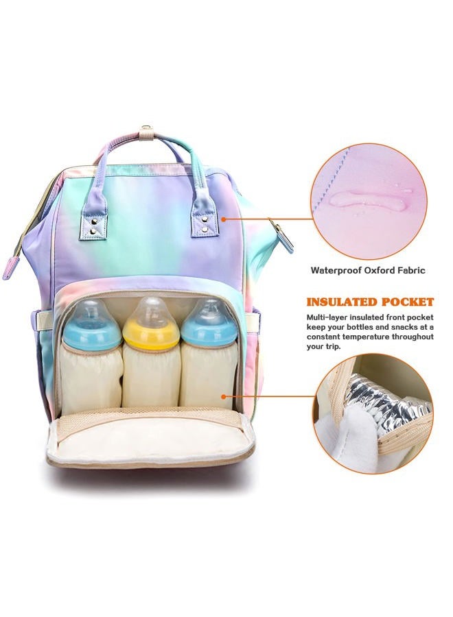 LIMHOO 3 in 1 Diaper Bag Backpack, Multifunction Baby Bags with Changing Pad & Stroller Straps, Nappy Bag for Mom, Rainbow, Travel Backpacks - Image 2