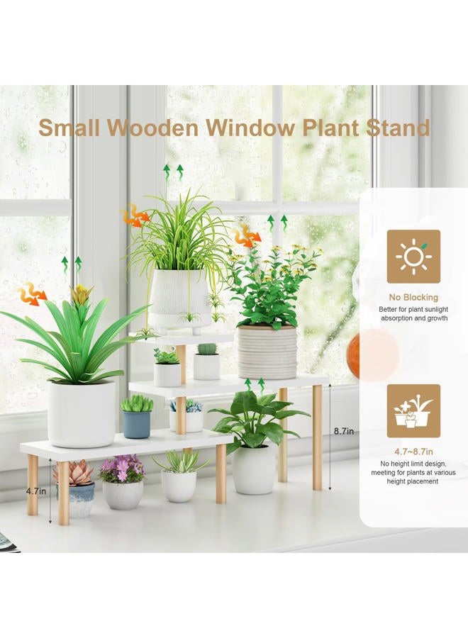 OcBuct Small Plant Stand Shelf,3 Tiers Wood Long Desktop Flower Pot Holder Racks for Window Sill,Table,Countertop Organizer Display Stand Shelves (Angle Adjustable,White) - Image 4
