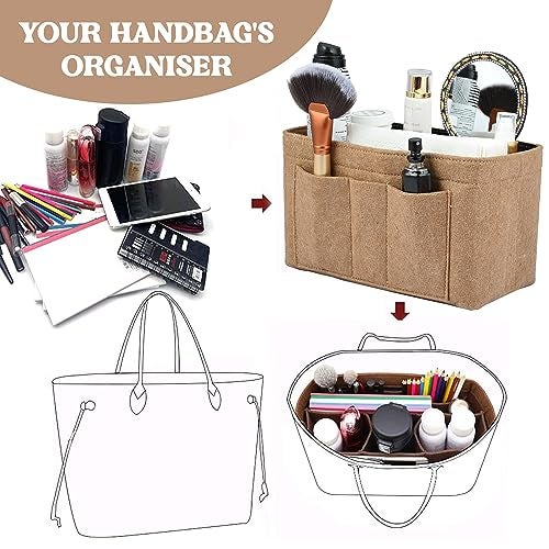 GREENSHEEP Women Felt Purse Organizer with Detachable Zipper Cover Storage Bag for Handbag, Tote Bag, Glasses, Keys- X-Large, Beige - Image 3