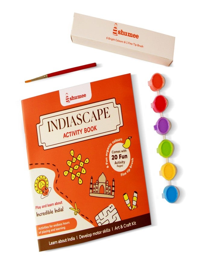 Shumee Indiascape Colouring Activity Book With 6 Colours And Brush | (4+ years) | India Learning Art And Craft Kit For Kids | Develops Creativity And Fine Motor Skills | Birthday Gift For Kids - Image 1