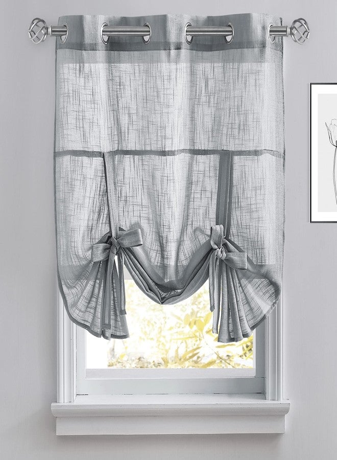 PONY DANCE Small Window Curtains - Kitchen Curtain Roman Shade Linen Look Sheer Tie Up Blind Length Adjustable Valance for Bedroom/Bathroom, 42" x 45", Dark Grey, 1 Panel - Image 1