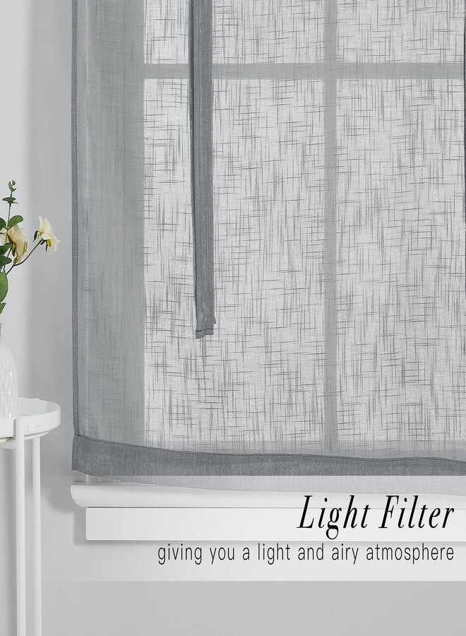 PONY DANCE Small Window Curtains - Kitchen Curtain Roman Shade Linen Look Sheer Tie Up Blind Length Adjustable Valance for Bedroom/Bathroom, 42" x 45", Dark Grey, 1 Panel - Image 4