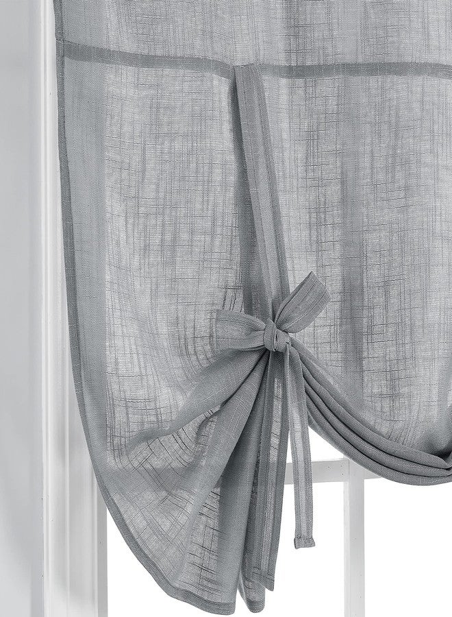 PONY DANCE Small Window Curtains - Kitchen Curtain Roman Shade Linen Look Sheer Tie Up Blind Length Adjustable Valance for Bedroom/Bathroom, 42" x 45", Dark Grey, 1 Panel - Image 3