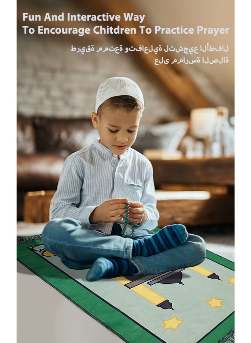 Sunnaltree 5PCS Prayer Carpet Mat Set for Kids, Foldable Muslim Prayer Rug With Rosary, Tasbeeh Counter and Other, Islamic Pattern, Soft Padded Islamic Prayer Mat, Muslim Gift for Ramadan, Eid, Hajj(Green) - Image 5