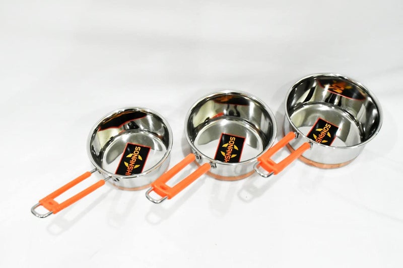 Sonanshi Sonanshi Stainless Steel Sauce Pan/Milk Pan/Tea Pan Combo Set, 1, 1.5, 2 L, 3 Piece (Multicolor)  - Image 1