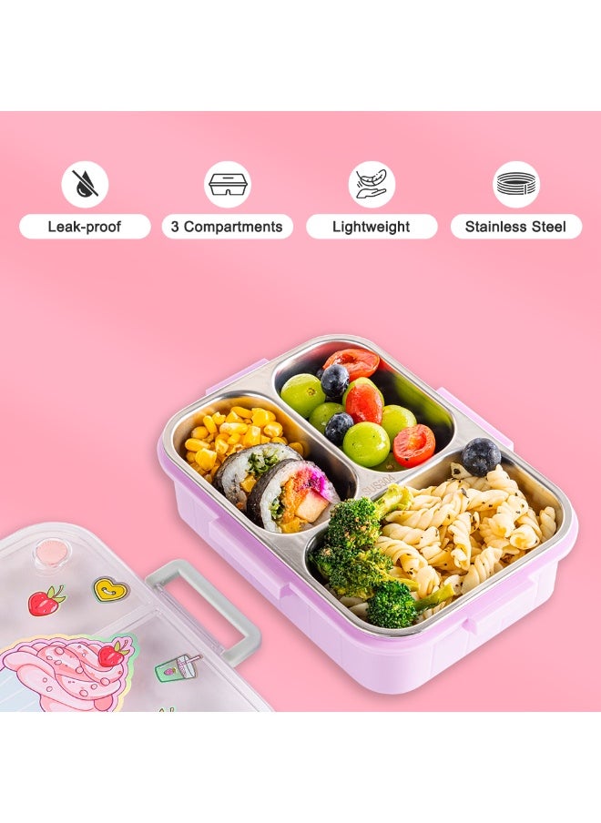 Eazy Kids Eazy Kids 3 Compartment 800ml Stainless Steel bento Lunch Box w/ Water Bottle - Cup Cake Purple  - Image 5