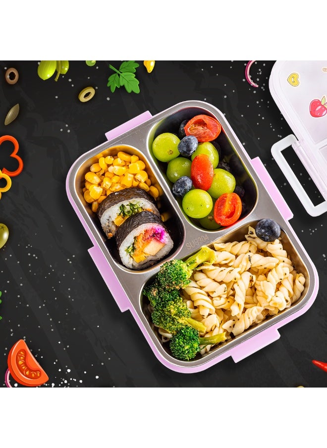 Eazy Kids Eazy Kids 3 Compartment 800ml Stainless Steel bento Lunch Box w/ Water Bottle - Cup Cake Purple  - Image 4