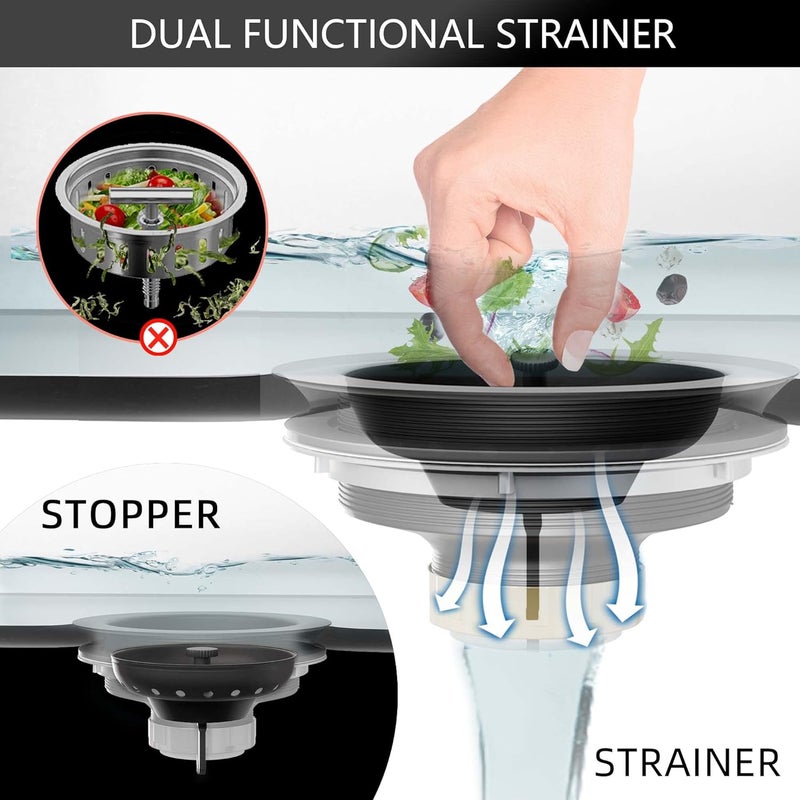 Exakey Black Sink Drain 3-1/2 Inch Matte Black Kitchen Sink Drain Strainer Assembly Kit with Strainer Basket and Drain Stopper for Standard Kitchen Sink Stainless Steel - Image 3