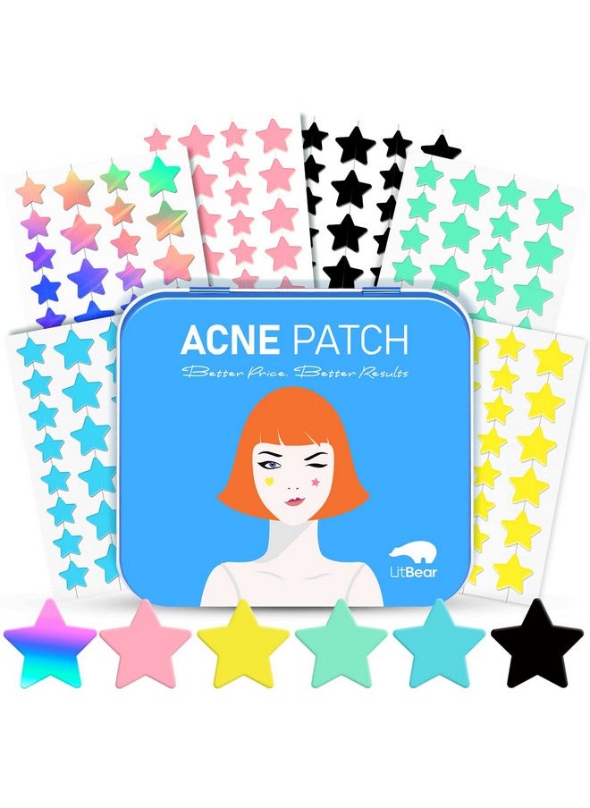 LitBear LitBear Acne Patch with Tea Tree & Centella Oil, 168 Hydrocolloid Dots in 6 Colors for Face - Cute Star Pimple Stickers  - Image 1