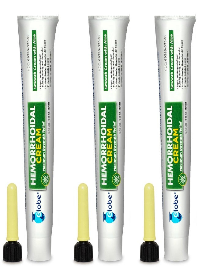 Globe (3 Pack) Hemorrhoid Cream, Relief with Aloe, (1.8 Ounce Tube) Relief from Hemorrhoids, Piles, Itching, Burning, Discomfort, & More - Image 1