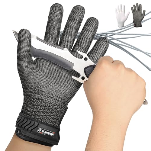 Schwer Ultimate Cut Resistant Gloves Beyond ANSI A9 Reinforced Stainless Steel Glove Food Grade Mesh Metal Gloves for Butcher Meat Cutting Oyster Shucking Mandoline PR1708 L 1 PCS - Image 1