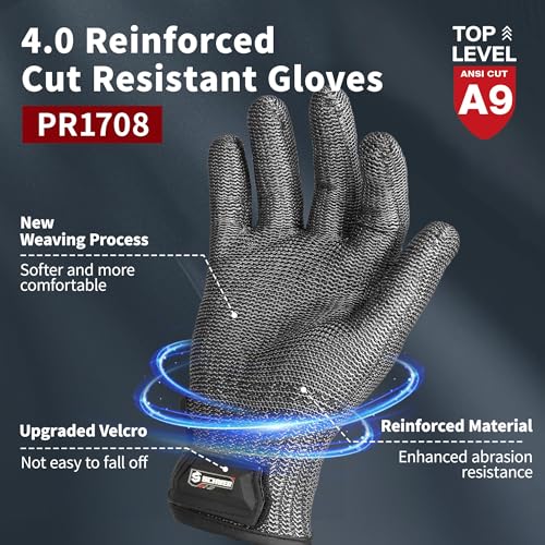 Schwer Ultimate Cut Resistant Gloves Beyond ANSI A9 Reinforced Stainless Steel Glove Food Grade Mesh Metal Gloves for Butcher Meat Cutting Oyster Shucking Mandoline PR1708 L 1 PCS - Image 3