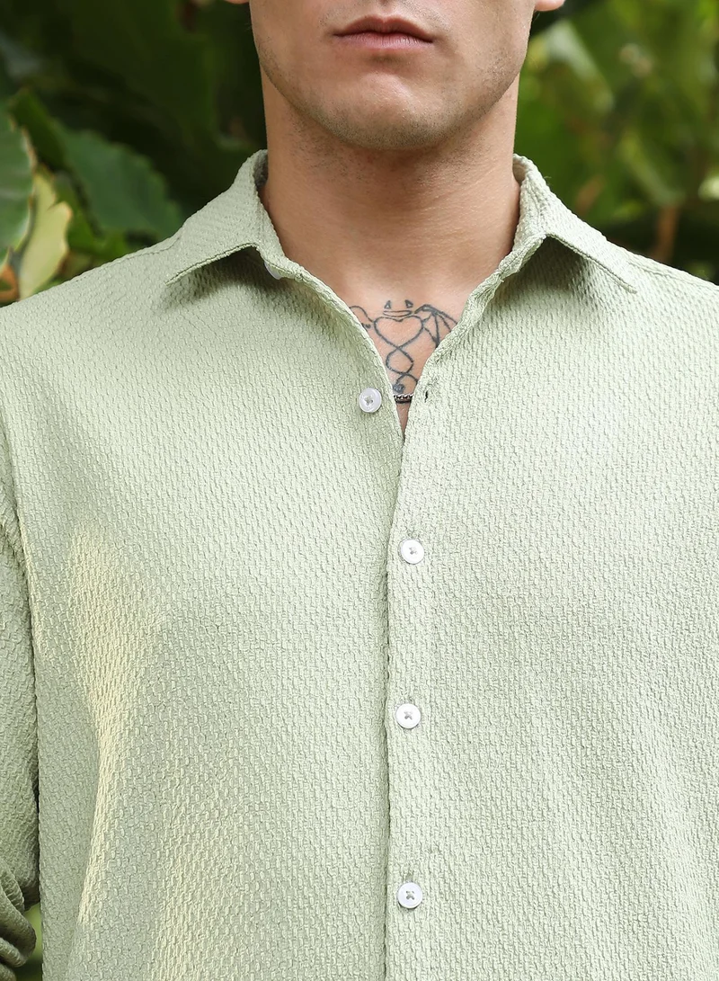 Campus Sutra Green Men's Mint Green Weave-Tactile Shirt for Men | Best Price UAE