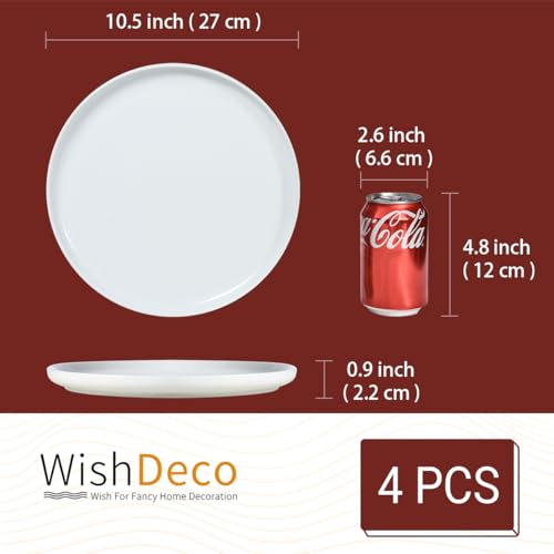 WishDeco White Dinner Plates Set of 4, Ceramic Dining Plates 10.5 inch, Large Salad Plate, Porcelain Kitchen Plate for Pizza, Steak, Microwave and Dishwasher Safe - Image 3