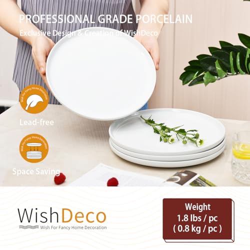 WishDeco White Dinner Plates Set of 4, Ceramic Dining Plates 10.5 inch, Large Salad Plate, Porcelain Kitchen Plate for Pizza, Steak, Microwave and Dishwasher Safe - Image 4