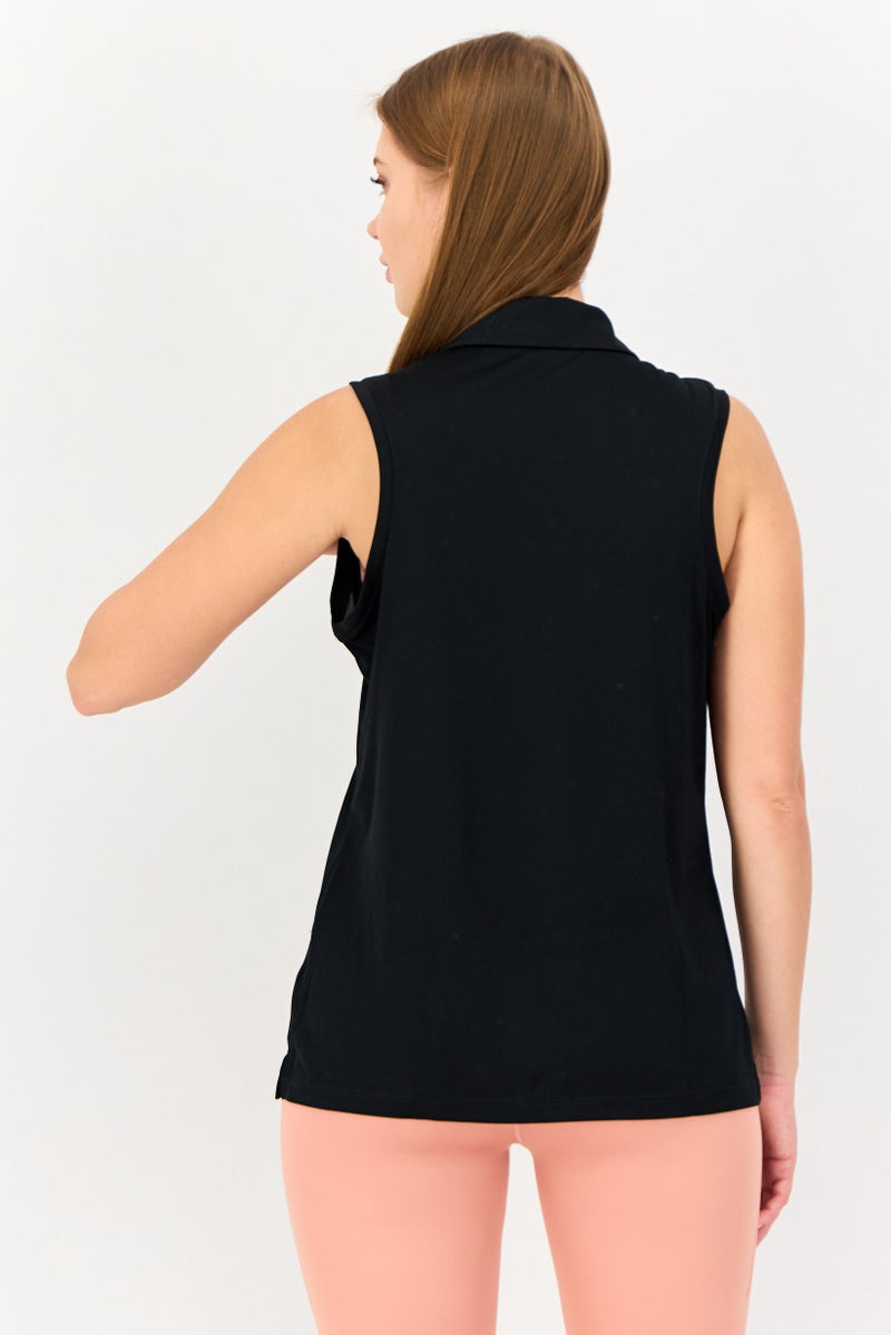 Nike Women Dri-Fit Brand Logo Sleeveless Golf Polo, Black - Image 4