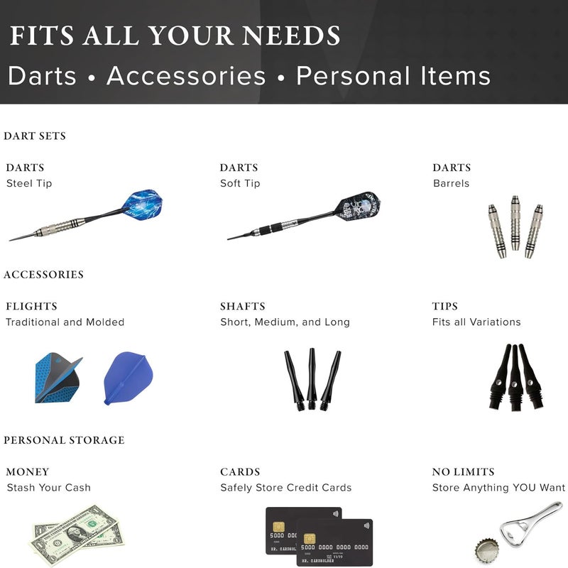 CASEMASTER Classic Nylon Dart Carrying Case for Steel and Soft Tip Darts, Holds 12 Darts Numerous Other Accessories via Generous Storage Pockets, Tubes and Boxes, Black - Image 3