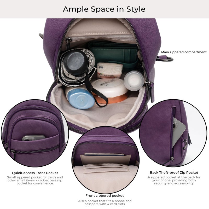 Alldaily Large Sling Bag for Women Crossbody Purse Leather Fashionable Trendy Chest Bag for Travel, Fanny Pack (Purple) - Image 3