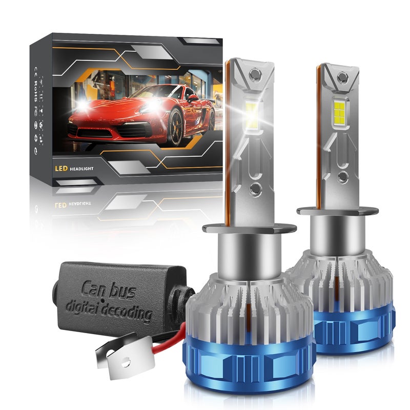 أصوات مصابيح الأضواء الأمامية LED H1: تبديد حراري متكامل ذات تأثير مزدوج - حبات LED عالية القوة مع موصل حراري من أنابين نحاسية مزدوجة لقيادة السيارة في الليل - Image 1