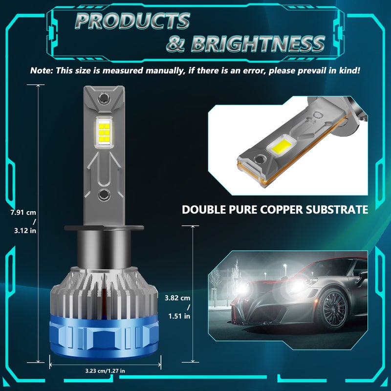 أصوات مصابيح الأضواء الأمامية LED H1: تبديد حراري متكامل ذات تأثير مزدوج - حبات LED عالية القوة مع موصل حراري من أنابين نحاسية مزدوجة لقيادة السيارة في الليل - Image 4