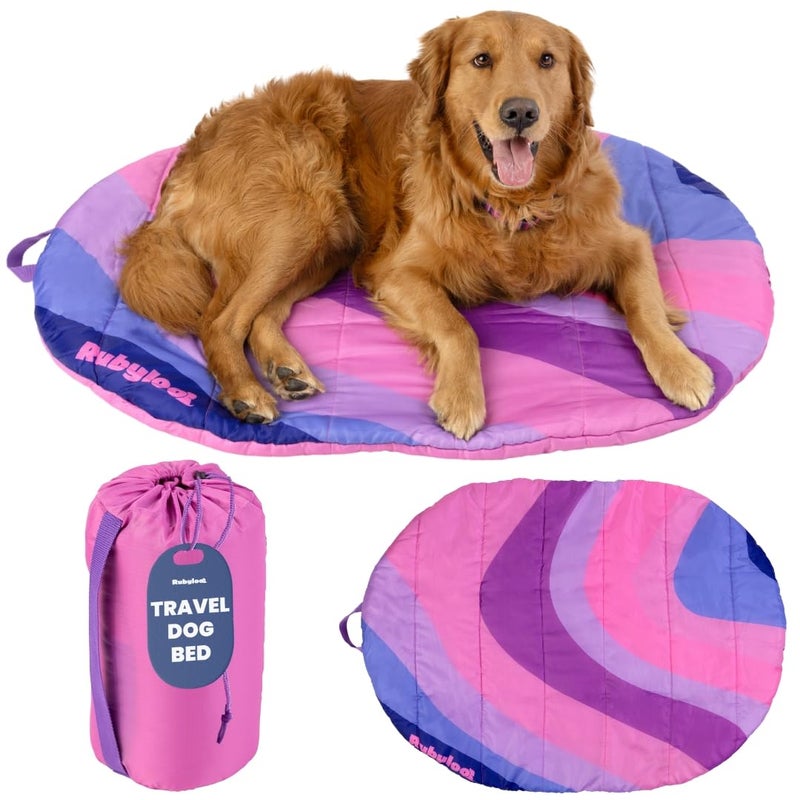 rubyloo Travel Dog Bed (42" x 30")- Foldable & Packable for Travel, Road Trip, Campingâ€“ Lightweight, Water Resistant & Cozy with Soft Paddingâ€“ Compact, Portable & Machine Washableâ€“ Large & Small Breeds: Pink - Image 1