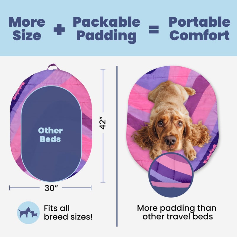 rubyloo Travel Dog Bed (42" x 30")- Foldable & Packable for Travel, Road Trip, Campingâ€“ Lightweight, Water Resistant & Cozy with Soft Paddingâ€“ Compact, Portable & Machine Washableâ€“ Large & Small Breeds: Pink - Image 2