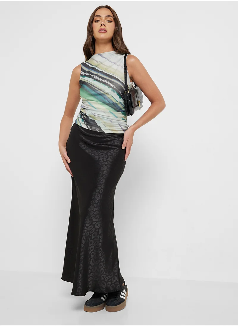 Ginger Tonal Leopard Print Satin Skirt