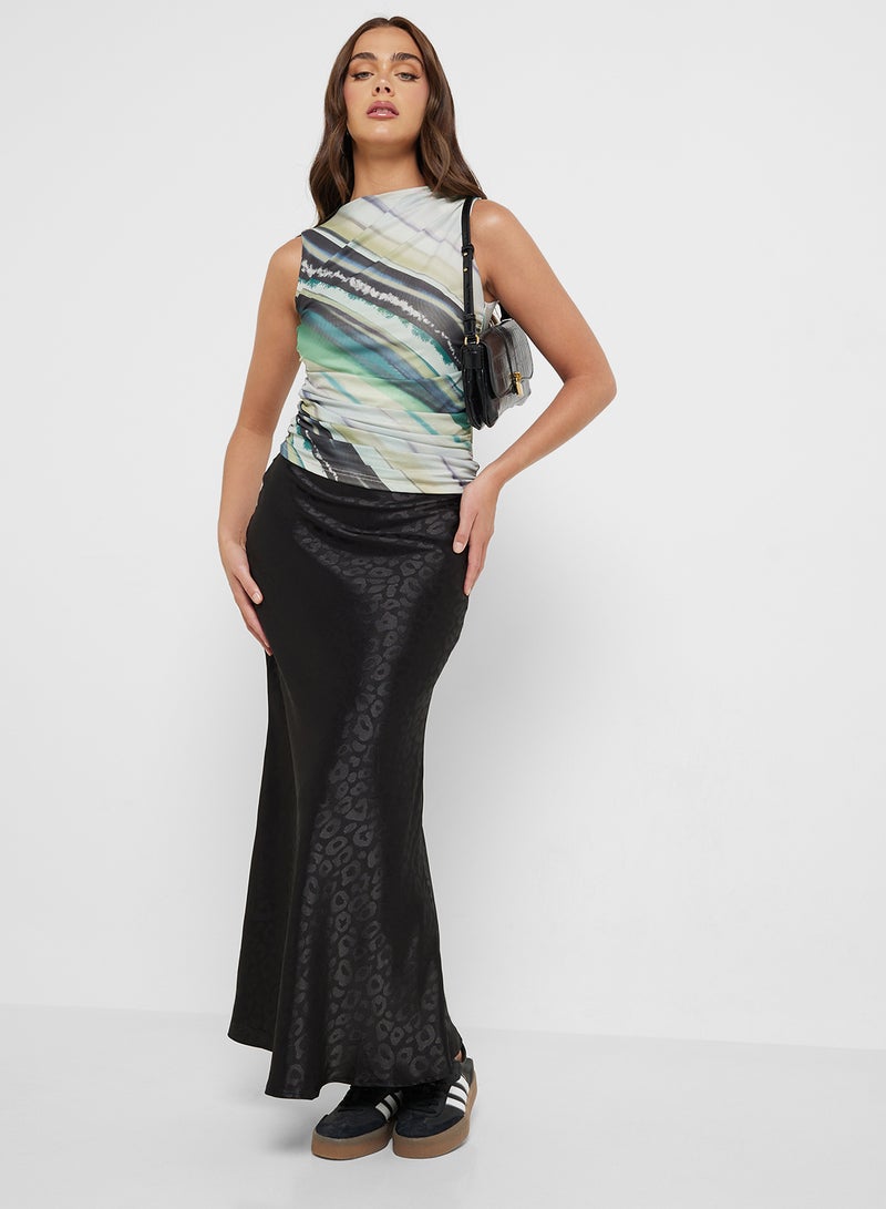 Ginger Tonal Leopard Print Satin Skirt  - Image 1