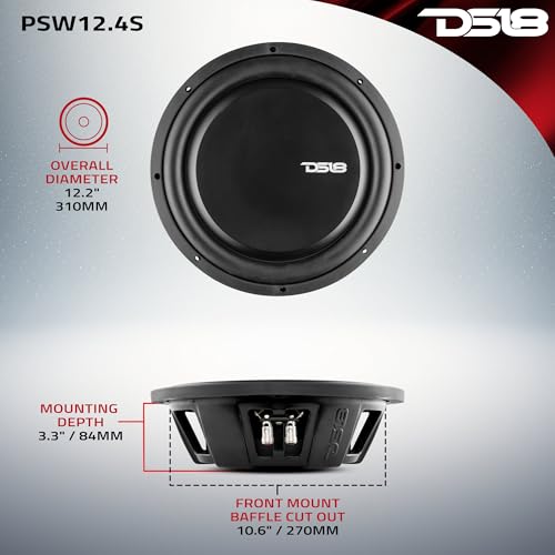 DS18 PSW10.2D 10" Shallow Mount Subwoofer 1000 Watts Max Power 500 Watts RMS Dual Voice Coil 2+2 OHMS Water Resistant - Best Sub for Tight Spaces in Car & Trucks - 1 Speaker - Image 4