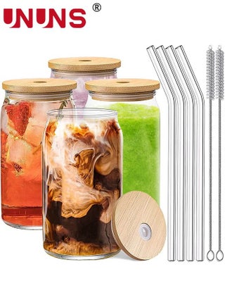 Drinking Glasses Set,4 Pack 16oz Can Shaped Glass Cups With Cover And Straw,Beer Glasses, Iced Coffee Glasses,2 Cleaning Brushes,Travel Coffee Mug Set - pzsku/ZE2A04C1ACF52B8FE2B8DZ/45/_/1694398244/d7322a40-0739-4523-a4da-ca450466c1a7