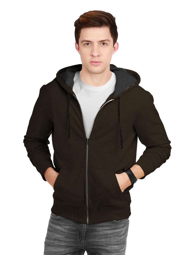fanideaz Mens Cotton Solid Hooded Regular Sweatshirt_BR_XL_Brown - Image 1