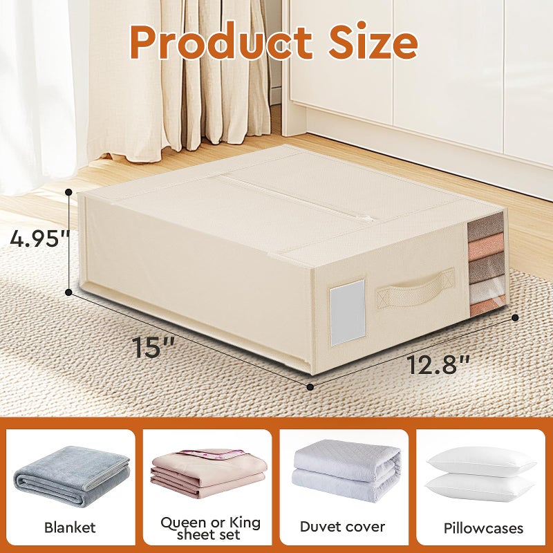StorageTastic 4 Pack Bed Sheet Closet Organizers and Storage,Sturdy Foldable Storage Containers with Window and Label,Storage and Organization for Bedding Sheets,Duvet Covers,Blankets (Beige) - Image 2