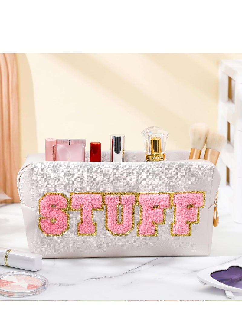 إسكدنيا حقيبة مكياج، حقيبة مستحضرات تجميل من جلد البولي يوريثان للسفر، حقيبة أدوات تجميل كبيرة مقاومة للماء مع رقعة حرف لؤلؤي من حجر الراين - Image 5