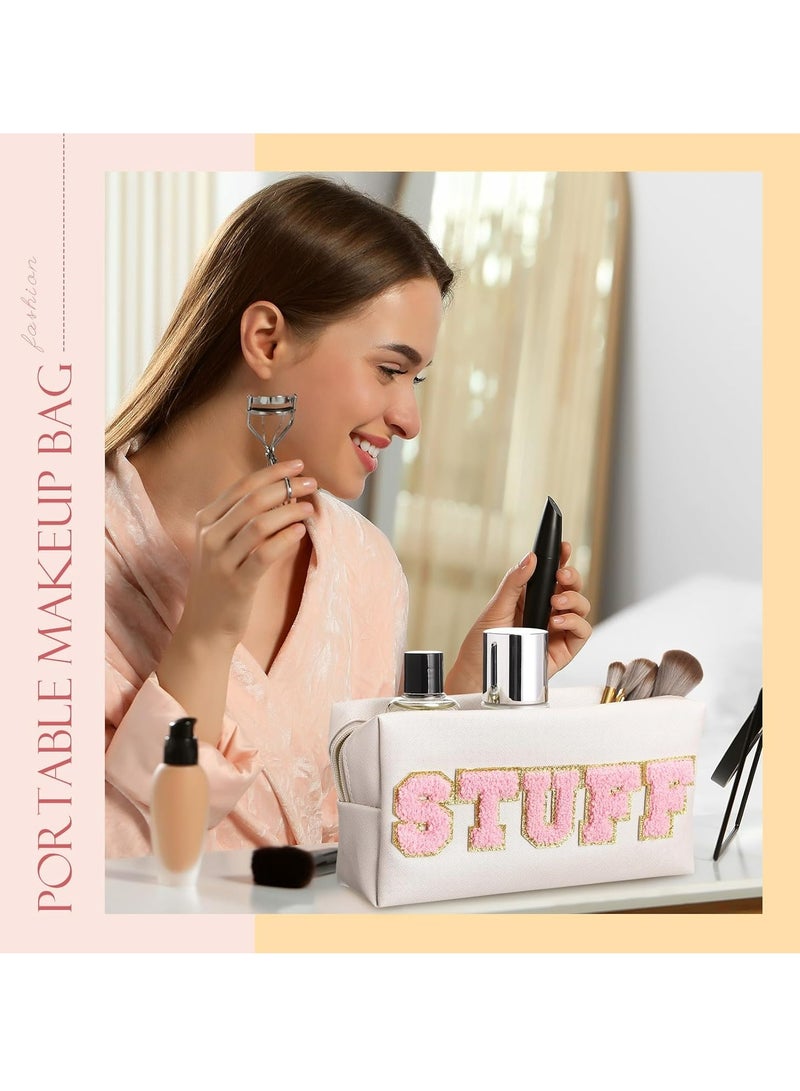 إسكدنيا حقيبة مكياج، حقيبة مستحضرات تجميل من جلد البولي يوريثان للسفر، حقيبة أدوات تجميل كبيرة مقاومة للماء مع رقعة حرف لؤلؤي من حجر الراين - Image 3