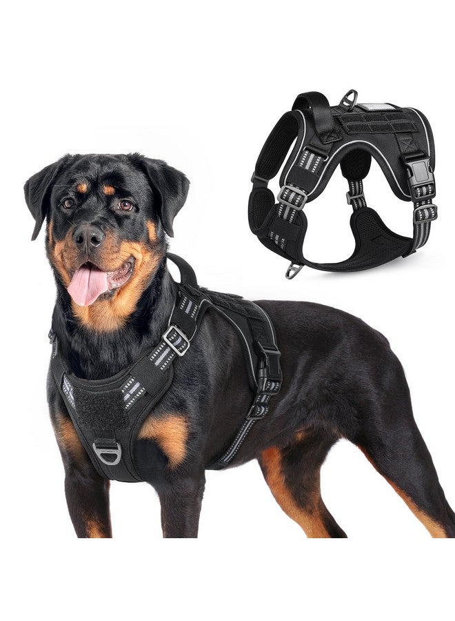 رابيتجو تسخير تكتيكي للكلاب الكبيرة من rabbitgoo، سترة خدمة عسكرية بدون سحب مع مقبض وحزام مولي، تحكم سهل للتدريب على المشي، أحزمة عاكسة قابلة للتعديل، أسود، مقاس كبير - Image 1