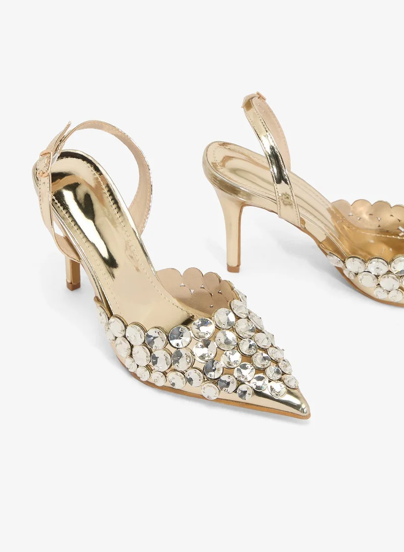 Ella Limited Edition  Mirror Work Detail Gold High Heel Pumps for Women | Best Price UAE