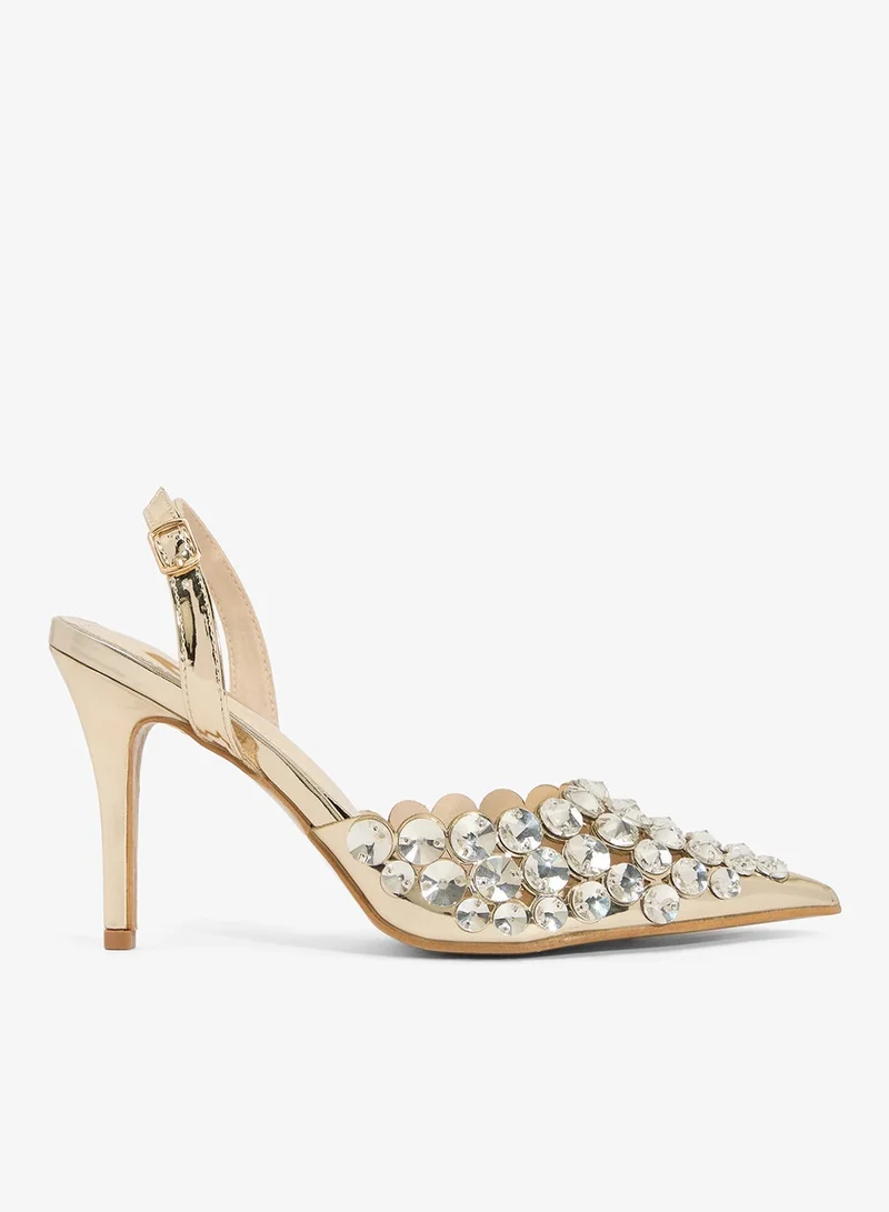 Ella Limited Edition  Mirror Work Detail Gold High Heel Pumps for Women | Best Price UAE