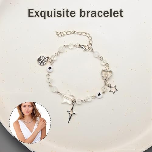 Zytiqt 2 Pcs Matching Bracelet Set, Couple Bracelet with Heart and Star Charms, Adjustable Bracelet for Girls, Stylish Matching Couple Bracelet Star Charms Beads Bracelet, Aesthetic Charm Bracelet - Image 4