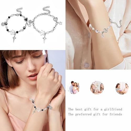 Zytiqt 2 Pcs Matching Bracelet Set, Couple Bracelet with Heart and Star Charms, Adjustable Bracelet for Girls, Stylish Matching Couple Bracelet Star Charms Beads Bracelet, Aesthetic Charm Bracelet - Image 5