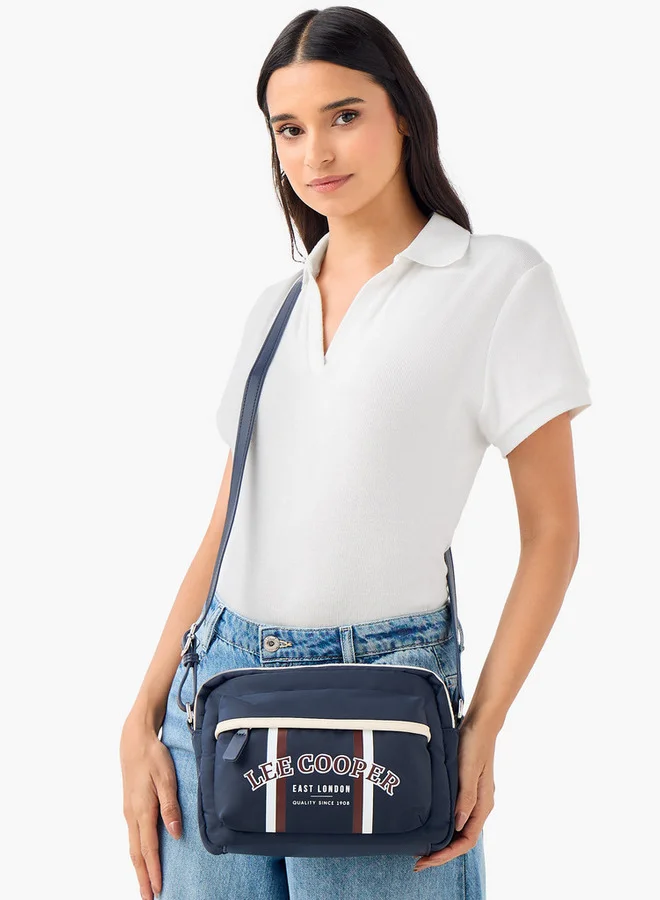 لي كوبر Logo Print Crossbody Bag with Adjustable Strap and Zip Closure