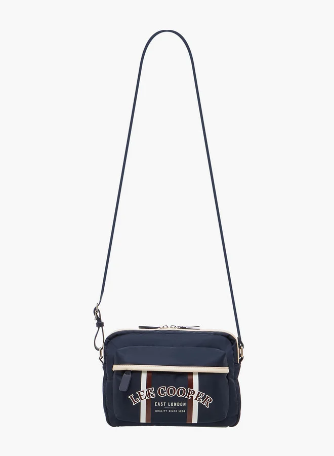 Lee Cooper Logo Print Crossbody Bag with Adjustable Strap and Zip Closure